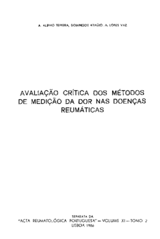 Volume XI - Separata Avaliação Crítica dos Métodos de Medição da Dor nas Doenças Reumáticas