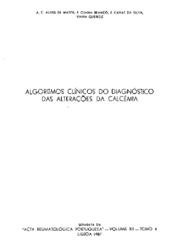 Volume VI - Separata Algoritmos Clinicicos de Diagnóstico das Alterações Calcémia